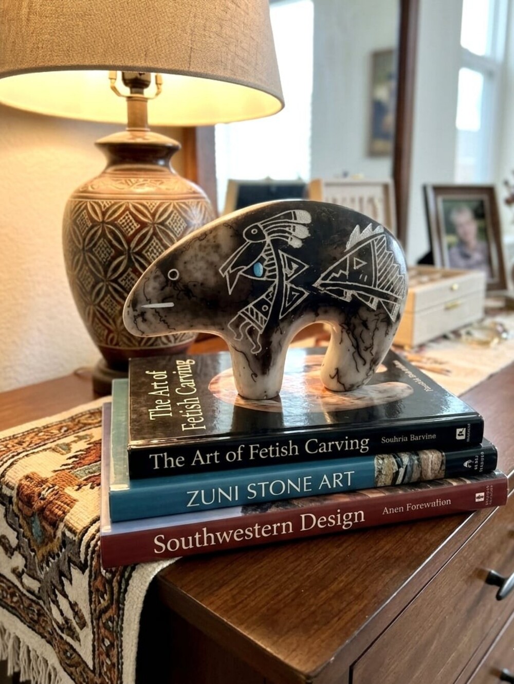Acoma Horsehair Pottery Spirit Bear Figurine Hand Etched Kokopelli Eric Louis